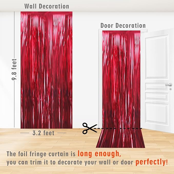 GOER 3.2 ft x 9.8 ft Metallic Tinsel Foil Fringe Curtains Party Photo Backdrop Party Streamers for Birthday,Graduation,New Year Eve Decorations Wedding Decor (1 Pack,Burgundy)