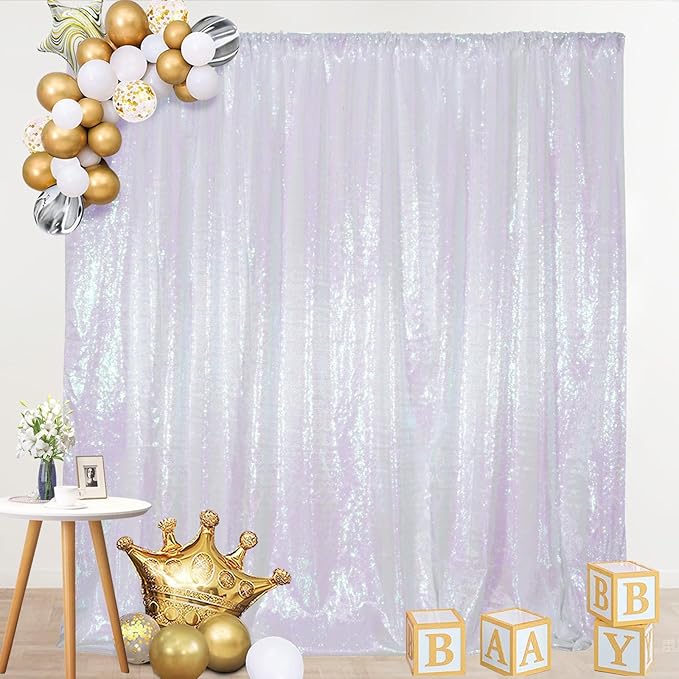 SquarePie Sequin Backdrop Curtain Not See Through Thick Glitter Background for Party 8FT x 10FT Iridescent
