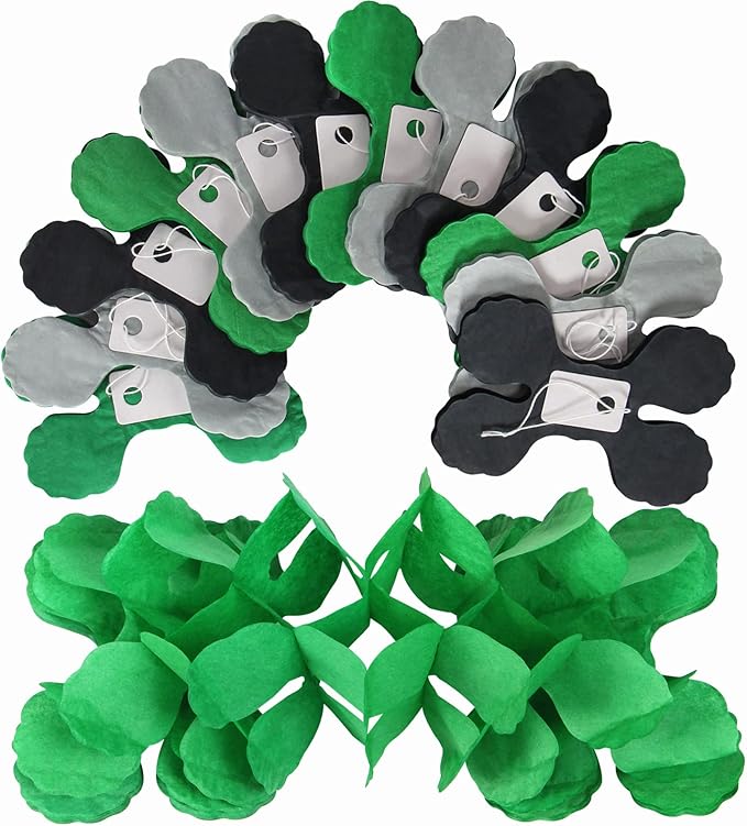 Black Green-Silver Party-Decorations Streamers Garland - 12pcs Graduation 2025 4-Leaf Clover Paper Streamer, Soccer Party Supplies Wedding Men Boys Birthday Baby Bridal Shower Banners Decor Ouruola