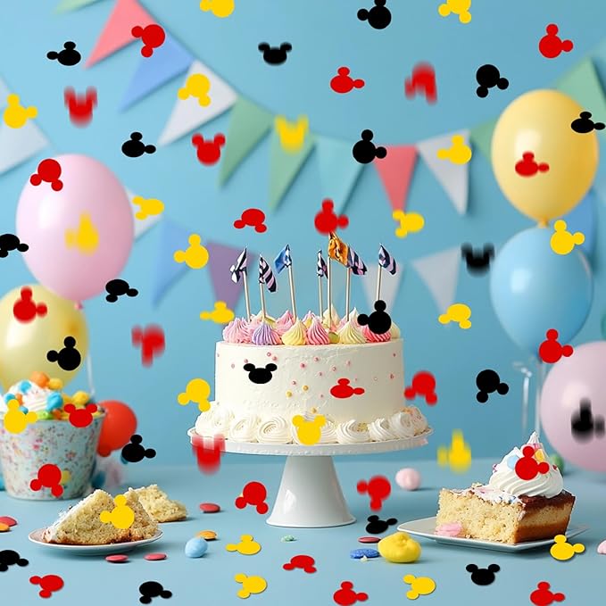 Mini Mouse Confetti Party Decorations – Red, Yellow, Black Foil Table Confetti for Kids Birthday Party Supplies, Baby Shower, Theme Events – Shiny Foil Material 2000 Pcs