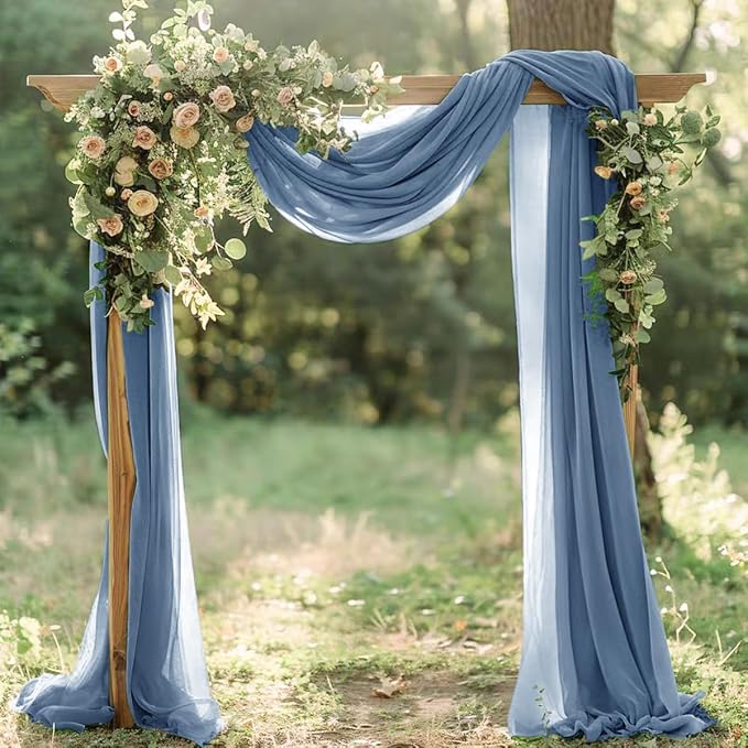 Dusty Blue Fall Elegant Arch Draping Fabric 2 Panels Outdoor 29" × 20Ft Sheer Chiffon Curtain Drapes for Wedding Ceremony Birthday Party Garden Brunch