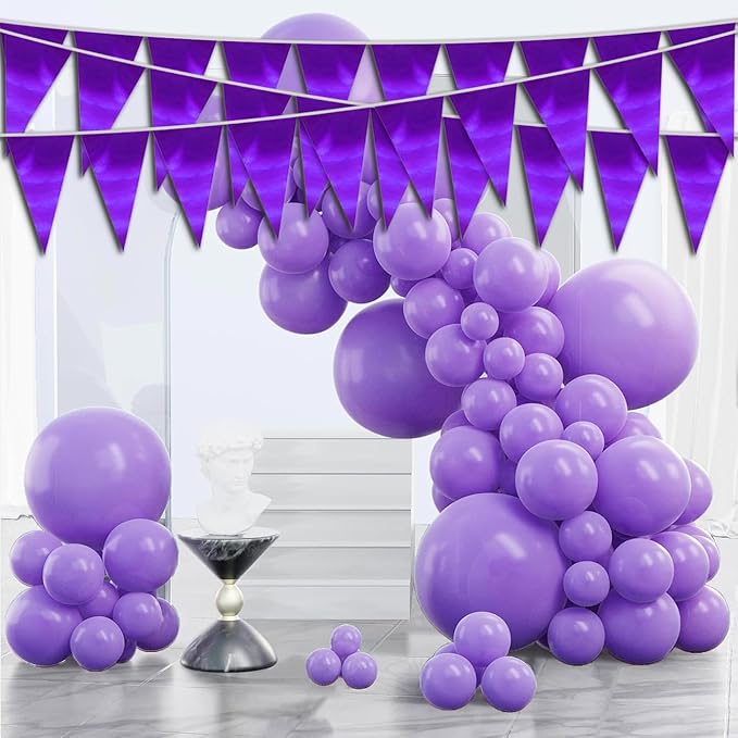 20M/65FT Purple Triangle Pennant Banner Flag Metallic Fabric Bunting Garland for Christmas Graduation Wedding Engagement Anniversary Bachelorette Birthday Bridal Shower Valentines Hen Party Supplies