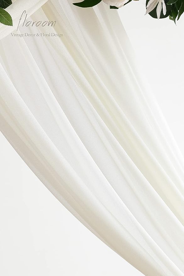 Floroom Wedding Arch Draping Fabric 2 Panels 20Ft Ivory Chiffon Fabric Drapes Arbor Drapery Wedding Ceremony Reception Swag Decorations