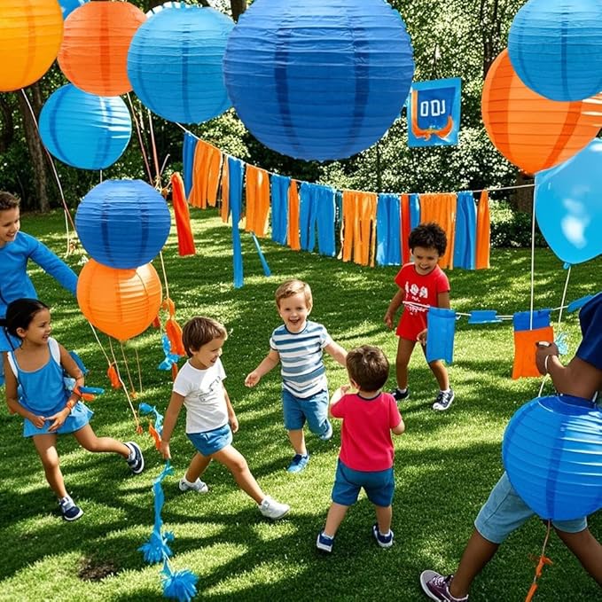 Blue Orange Paper Lanterns Decorative 12pcs Party Hanging Decorations for Party Birthday Bachelorette Wedding Birthday Baby Shower Graduation Anniversary Blue Orange Room Decor