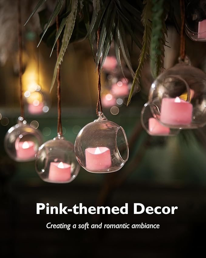 Homemory Pink Tea Lights Candles Battery Operated, 200+Hour Flameless Flickering Fake Electric LED Colored Tealights Candles for Romantic Wedding Decor, Baby Showers, Proposal, Valentine's, 24-Pack