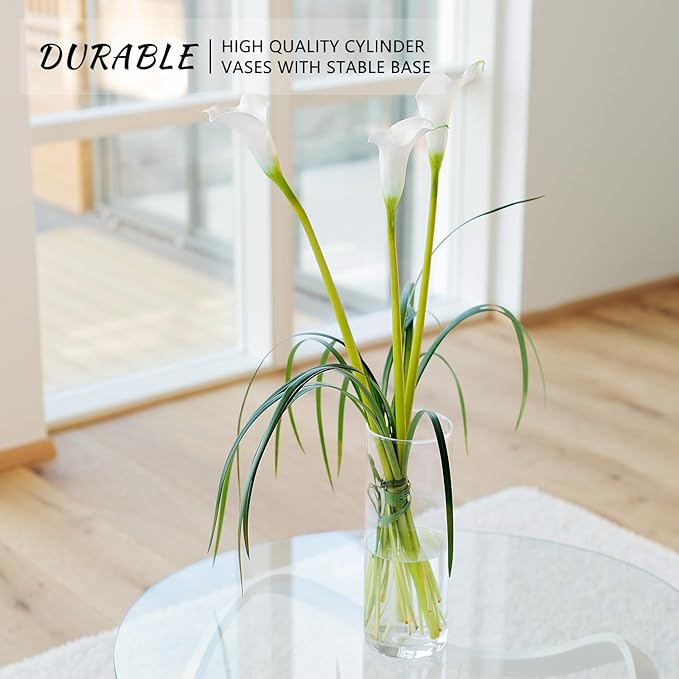 7Pcs Glass Cylinder Vase for Centerpieces 10 Inch Tall Clear Glass Flower Vase Bulk, Glass Hurricane Candle Holder Floral Vases for Table, Floating Candle Vases for Wedding Home Décor