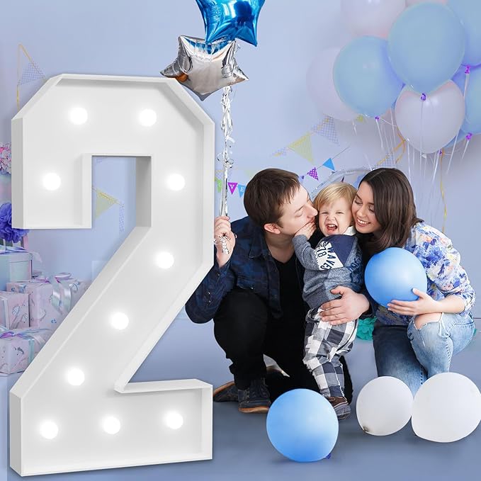 Marquee Numbers Large 2nd-Birthday Decorations: 4ft Light Up Number Party Decor Two Fast Birthday Decorations 2 Year Old Birthday Backdrop Anniversary Cardboard Big Mosaic Balloon Frame Number 2