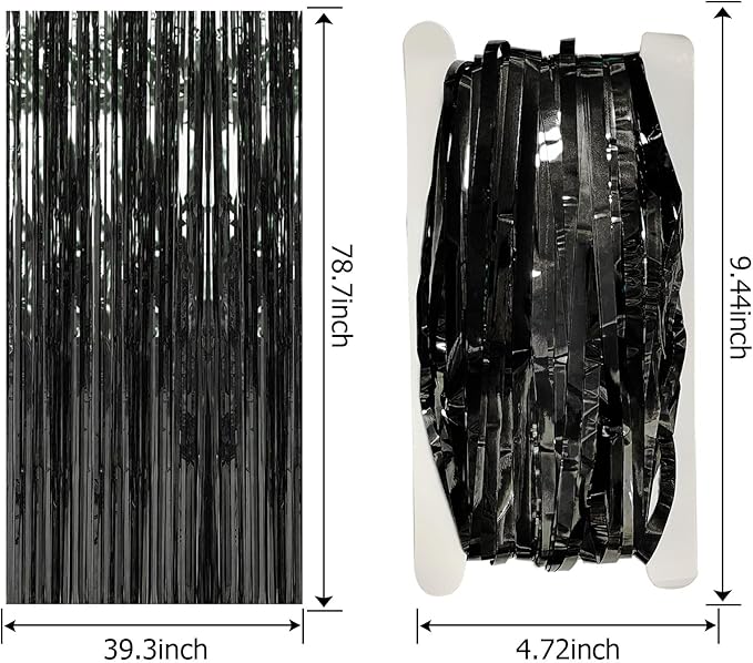 5 Pack Foil Curtain Backdrop Black Metallic Tinsel Foil Fringe Curtains Photo Booth Props for Birthday Wedding Engagement Baby Shower Bachelorette Christmas Holiday Celebration Party Decorations