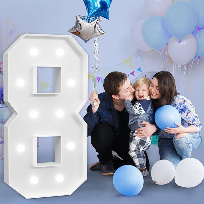 imprsv Marquee Numbers Large 8th-Birthday Decorations: 4ft Light Up Number Party Decor 8 Year Old Girl and Boy Birthday Decoration Backdrop Anniversary Cardboard Big Mosaic Balloon Frame Number 8