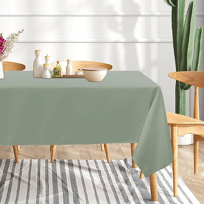 sancua 2 Pack Sage Green Tablecloth 60 x 102 Inch, Rectangle Table Cloth for 6 Feet Tables - Stain and Wrinkle Resistant Washable Polyester Table Cover for Dining Tables, Buffet Parties and Camping