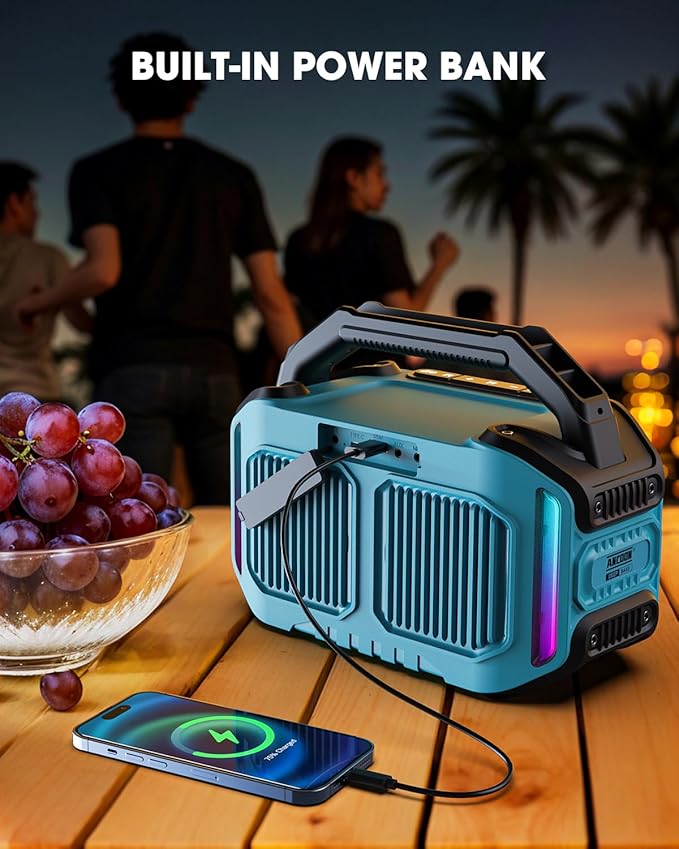 Speakers Bluetooth Wireless: 80W(Peak) Loud Speaker with Bass, 20H Playtime, IPX6 Waterproof, Large Jobsite Speakers for Work, Outdoor, Workshop, Garage, Portable Speaker with TWS (Sky Blue)