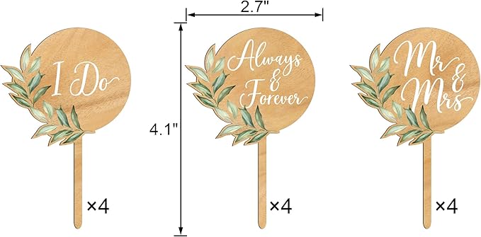 12 PCS Wedding Cupcake Toppers Green Mr & Mrs Wedding Cake Cupcake Decorations in Wood