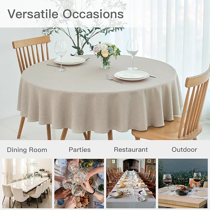 maxmill Round Linen Textured Tablecloth Spill-Proof Stainproof Wrinkle Free Washable Fabric Table Cloth for Circular Table Cover, Dining Room Buffet Banquet Parties Holiday Dinner, 70 Inch Linen