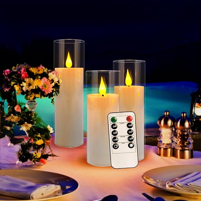 24-Pack Premium Flameless LED Candles - Elegant White & Clear Acrylic Pillar Design with Realistic Flickering Flame, Remote Control & Timer for Weddings, Christmas, Halloween & Home Decor