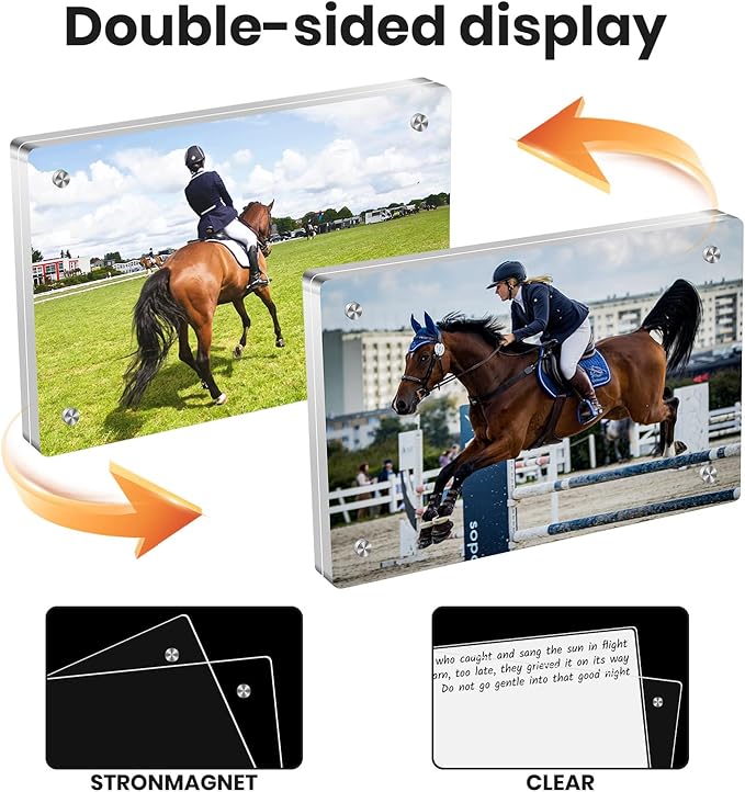 Acrylic Magnetic Photo Frame, 3x5 Inch Double-sided Magnetic Photo Frame, Tabletop Frameless Postcard Display (3-Pack)