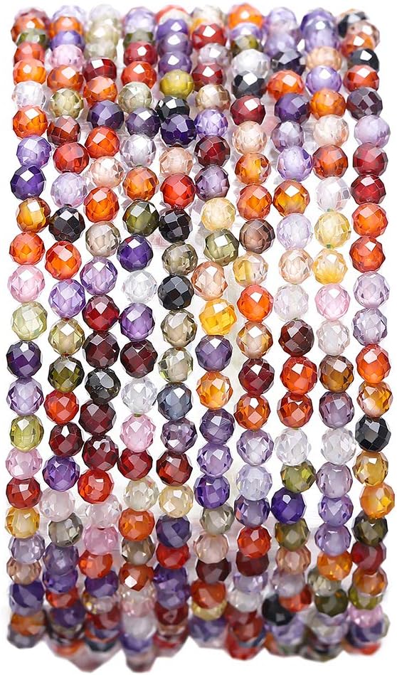 Faceted Mix Colored Zircon Stone Round Loose Semi Gemstone Beads for Jewelry Making 3-3.5mm 38cm