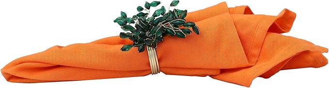 Napkin Rings Set of 6 for Dining Table Decoration Parties Everyday Metal Napkin Holder Leaf Dark Green (Pack of 6)