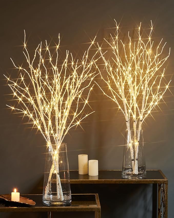 Birchlitland Lighted Birch Branch with Fairy Lights 32IN 150 LED Plug in, Artificial White Willow Branch with Timer for Christmas Holiday Wedding Party