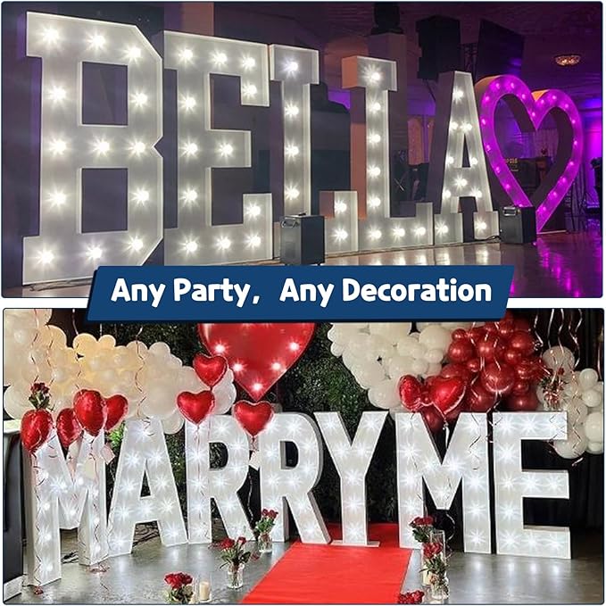 Marquee Letters 4 Feet Tall Large Light Up Letters Baby Shower Decorations Wedding Engagement Proposal White Party Decorations Marry Me Sign Big Cardboard Backdrop W