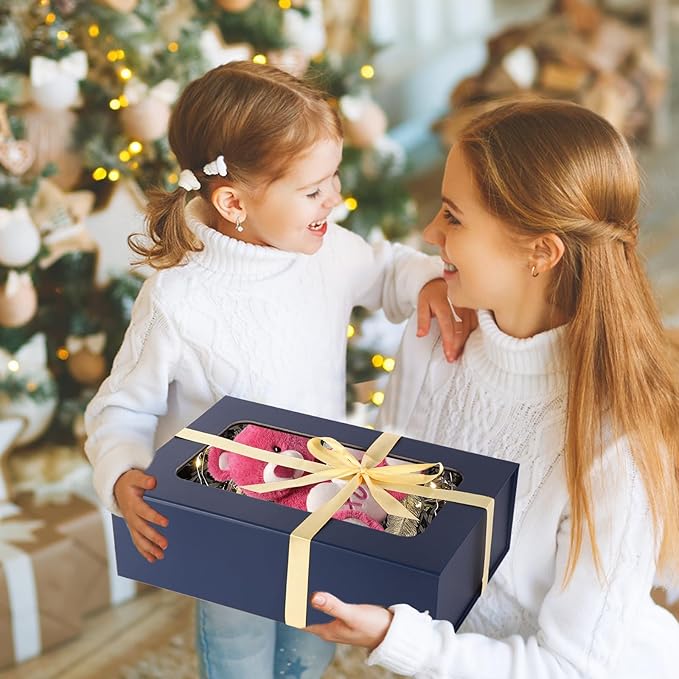 TIACABO Blue Large Gift Box with Window, 13.5"x9"x4.3" Bridesmaid Boxe for Gifts Giving,Birthday Gift Boxes with Magnetic,Closure Lid Gifts Box for Presents,Cute Boxe,Luxury for Gift Packaging