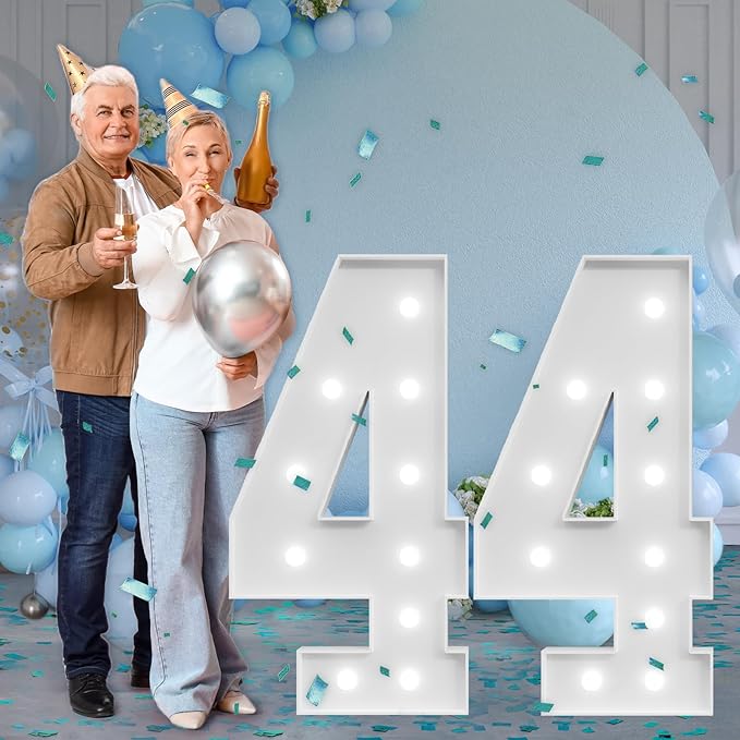 imprsv Marquee Numbers Large 44th-Birthday Decorations: 4ft Light Up Number Party Decor 44 Year Old Women and Men Birthday Decoration Backdrop Anniversary Cardboard Big Mosaic Balloon Frame Number 44