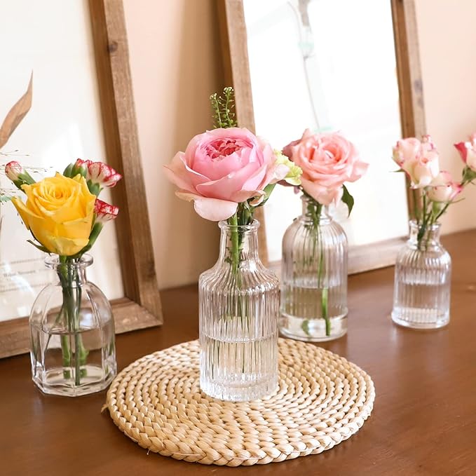 Bud Vases in Bulk 24, Small Glass Vase for Centerpieces, Vintage Vases for Decor, Mini Clear Single Flower Vase Bulk for Wedding Decor Rustic Decorative Christmas Vases Set Home Table Decorations