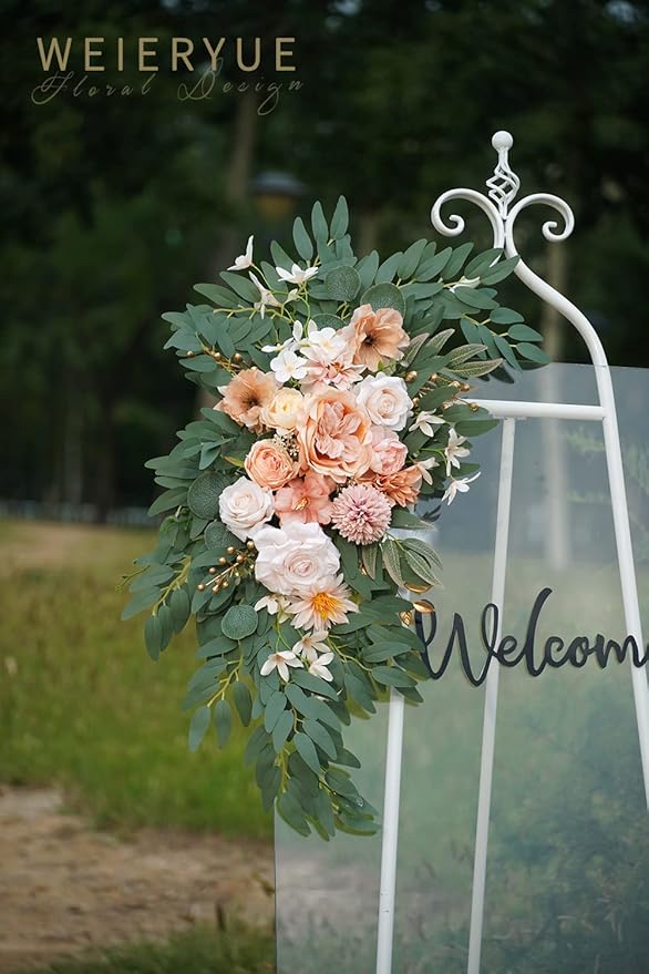 Artificial Wedding Arch Flowers Kit(Pack of 2) for Wedding Arch, Bridal Shower, Ceremony and Reception Backdrop Decoration (Coral Pink)