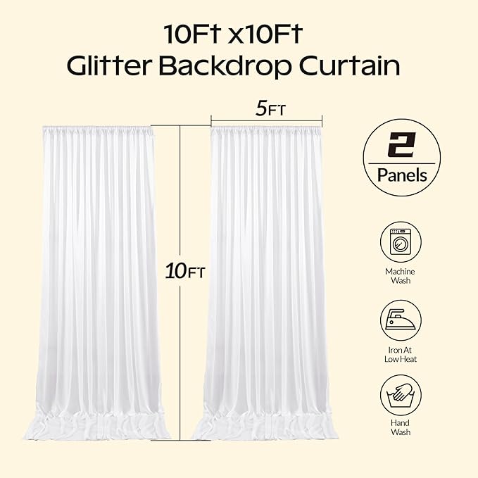 White Glitter Backdrop Curtain for Parties Wedding,10Ft x 10Ft Satin Shimmer Photo Backdrop,Non-Wrinkle Sparkle Drapes for Backdrops,Back Drop for Photography, Birthdays,Weddings,Prom