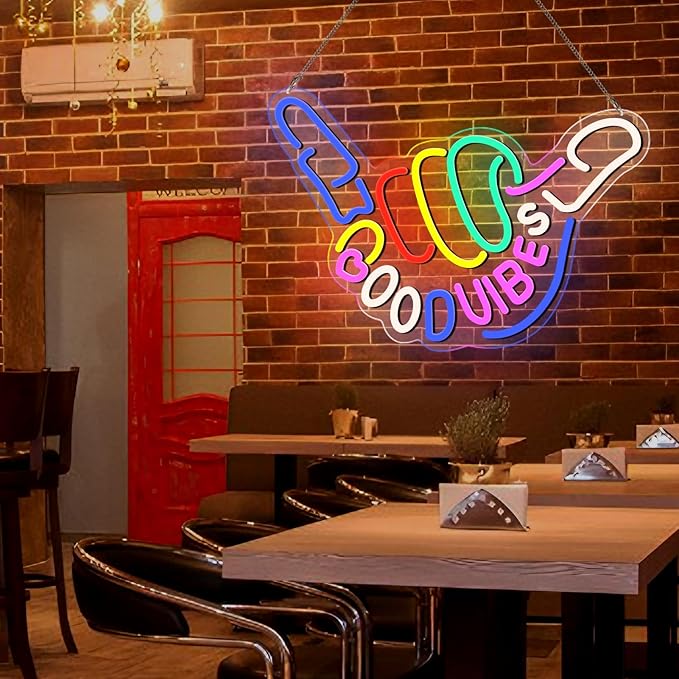 Good Vibes Only Neon Sign for Wall Decor, Niubility Good Vibes Neon Sign, Colorful Light-Up LED Sign, Dimmable USB-Powered Sign with ON/OFF Switch for Bedroom, Nursery, Club, Bar, and Party Decor