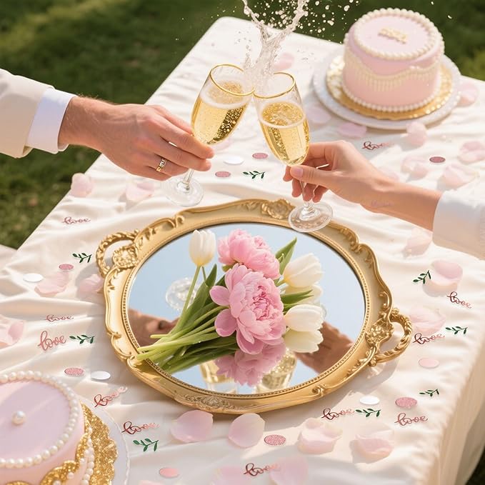 200 Pcs Rose Gold Glitter Wedding Table Confetti, Greenery Eucalyptus, Bridal Shower Decorations, Pink Love Confetti, Engagement Party Scatters