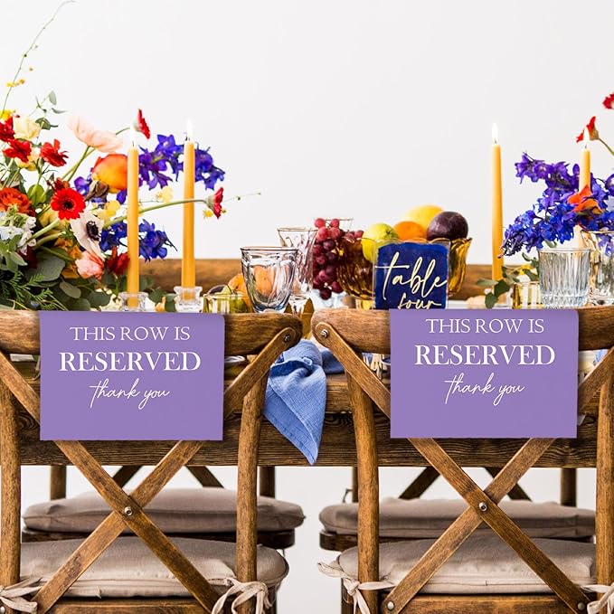 Reserved Seating Chair Signs, This Row Is Reserved Pew Cloths Seating Placeholder for Church Pews, Purple Wedding Decorations for Reception Parties Celebrations Event (Purple, 4 PCS)
