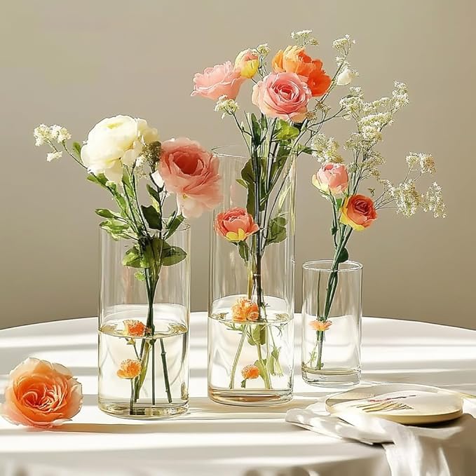 20 Pack Glass Cylinder Vase for Centerpieces, 7.48 and 7.87 inch Candle Flower Vase for Party, Wedding, Banquet Decoration,