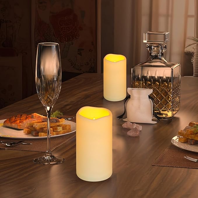 Enido Flameless Candles LED Candles Outdoor Waterproof Candles(D: 3" x H: 6") Battery Operated Plastic Pack of 2 Pillar