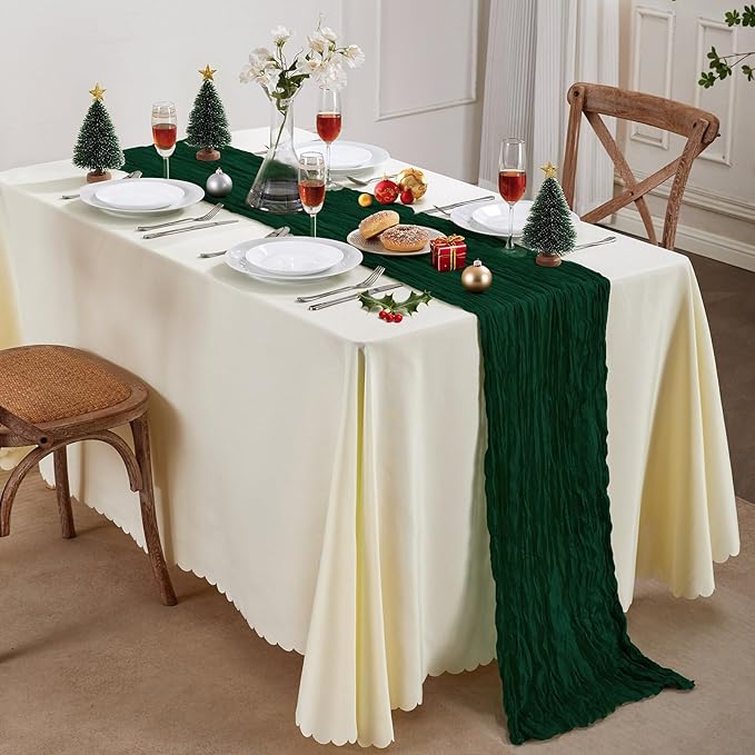 6 Pack Emerald Green Cheesecloth Table Runner 10FT Long Boho Gauze Table Runner Rustic Sheer Runner for Wedding Bridal Baby Shower Birthday Party Table Decor Fall Thanksgiving Christmas Decorations