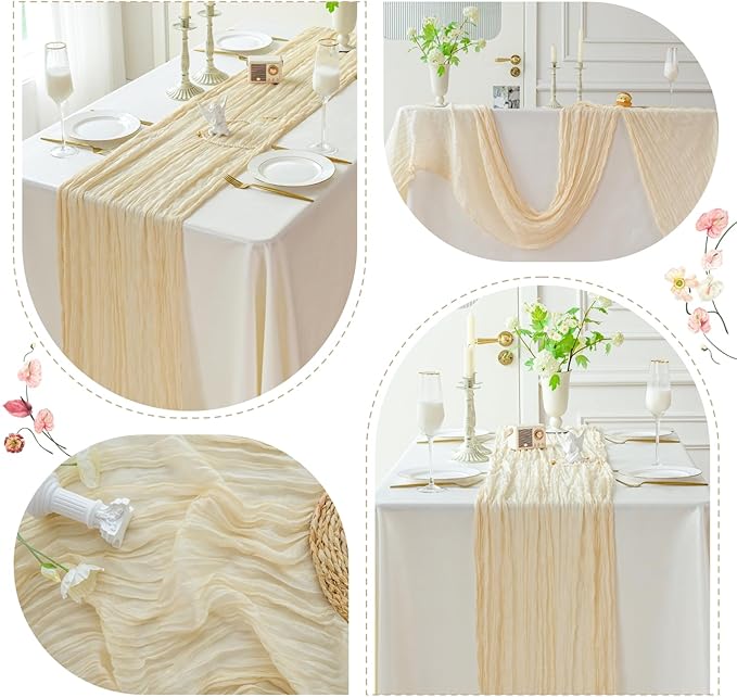 Sioloc 1 Pack Beige Cheesecloth Table Runner Fall Autumn Decor for Home 10ft Table Cloth for Tea Wedding Birthday Party Baby Bridal Shower Halloween Thanksgiving