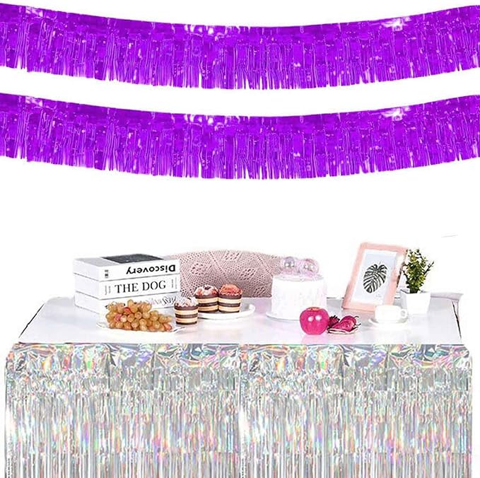 We Moment 6 Pack 10 Feet Purple Foil Fringe Garland Streamers Metallic Tinsel Banner Wall Hanging Fringe Curtain Glitter Backdrop Banner for Parade Floats Wedding Birthday Purple Party Decorations