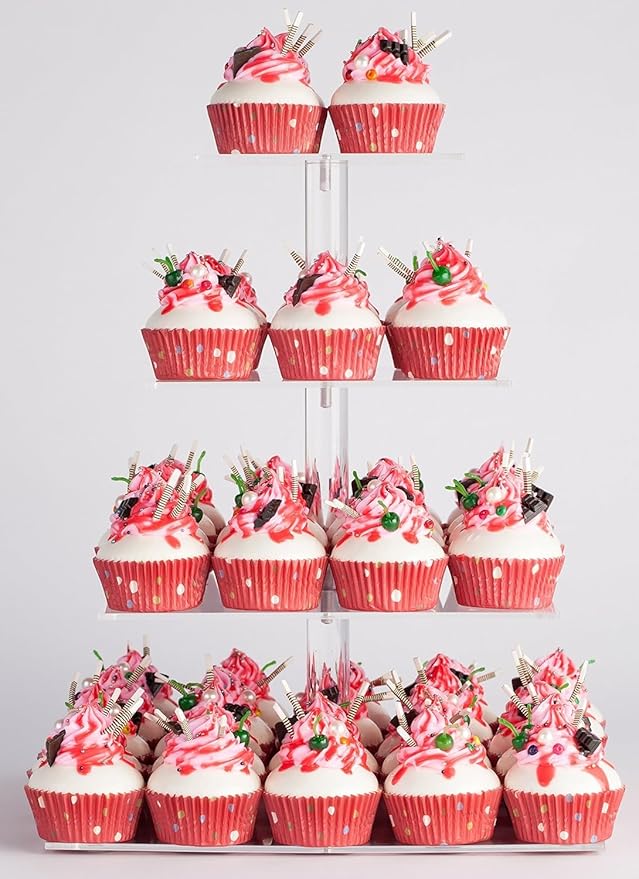 YestBuy 4 Tier Acrylic Cupcake Stand, Premium Cupcake Holder, Acrylic Cupcake Tower Display Cady Bar Party Décor â Display for Pastry(4.7" Between 2 Layers)