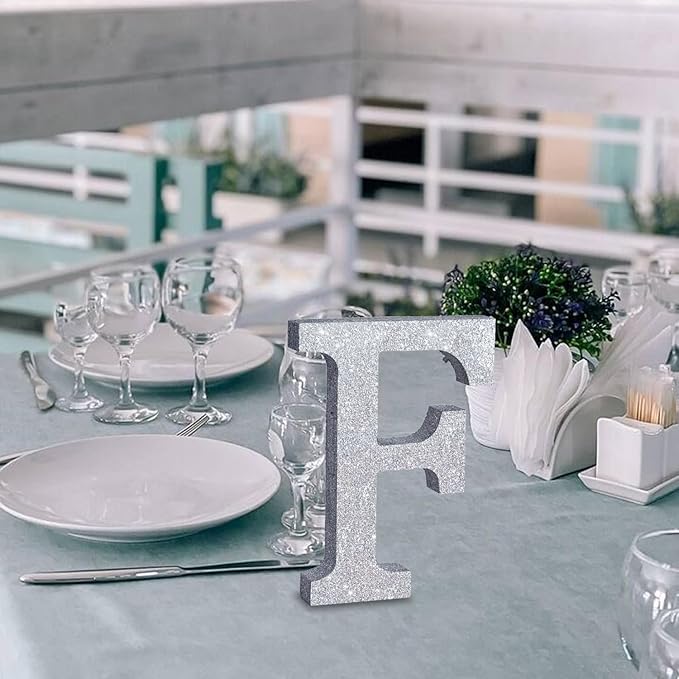 TONIFUL 8 Inch Silver Glitter Letter F Table Centerpiece A-Z Silver Birthday Party Decorations,Silver Alphabet F for Birthday,Chrismas,Graduation,Bridal Shower,Wedding,Anniversary Party Supplies