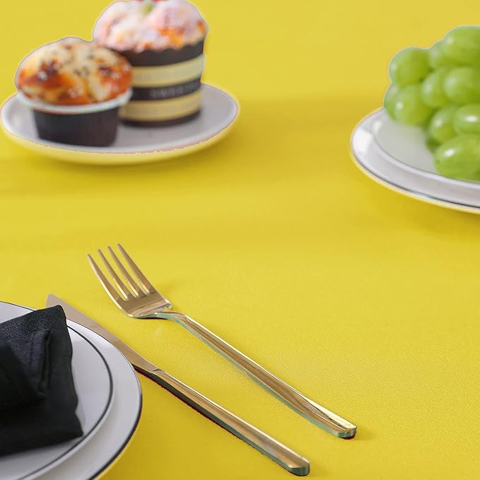 120 inch Round Tablecloth Washable Polyester Table Cloth Decorative Table Cover for Wedding Party Dining Banquet(120 inch,Yellow)
