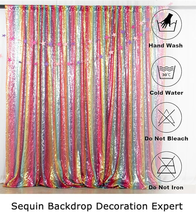 ShinyBeauty Rainbow Sequin Curtain Backdrop 5FTX10FT Sequin Wedding Backdrops for Photography Rainbow Shimmer Curtains Payette Sequin Backdrop Background