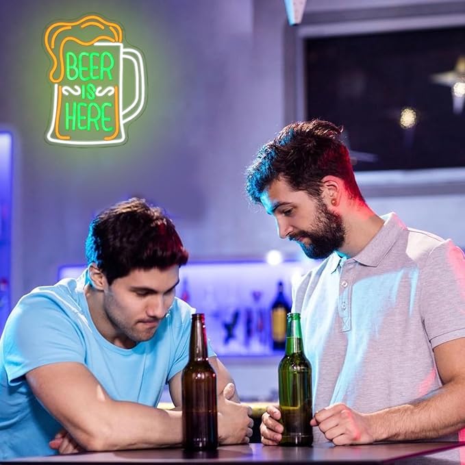 Beer Is Here Neon Sign for Wall Decor Bar Neon Light Beer Led Neon Signs Colorful Led Neon Lights for Bar Kitchen Shop Man Cave Decoration