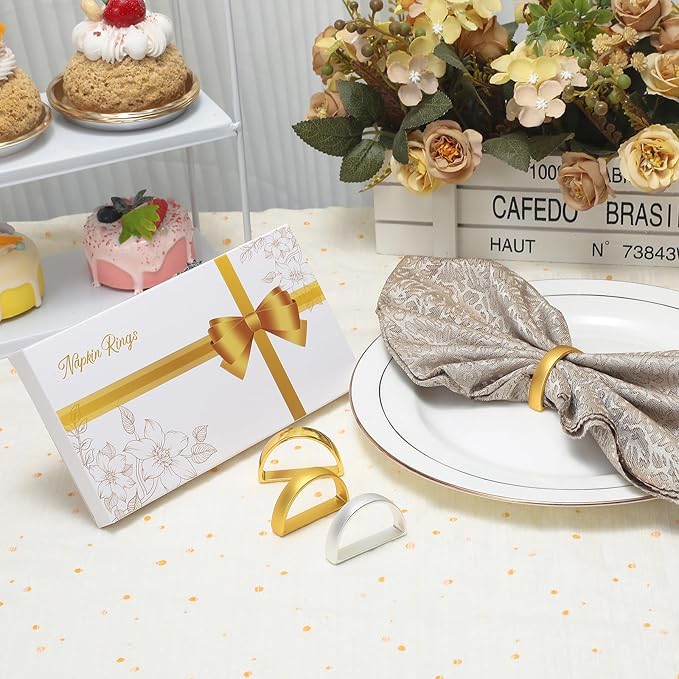KPOSIYA Napkin Rings Set of 8, Metal Gold Napkin Rings Bulk for Table Settings, D-Shape Napkin Holders Rings for Dinner Table Decor, Easter, Fall,Thanksgiving, Christmas, Party,(Matte Gold,8 pcs)