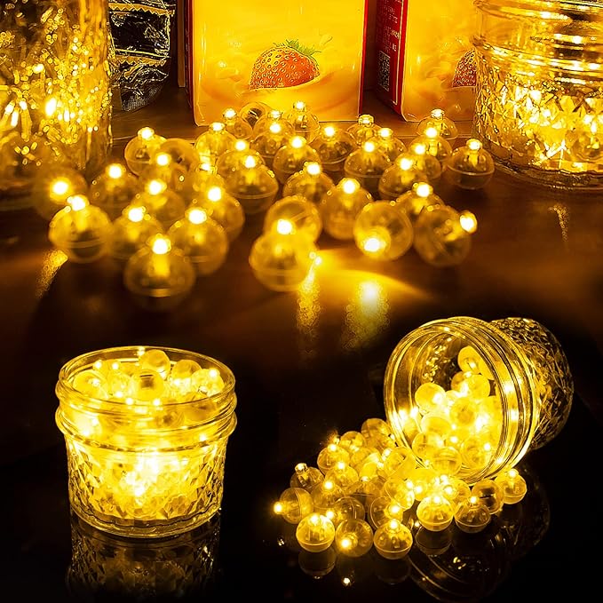 Aogist 50pcs Yellow Balloon Lights,Long Standby Time Waterproof Mini Light,Battery Powered,Round LED Ball Lamp for Latex Balloon Paper Lantern Party Wedding Festival Christmas Halloween Decorative