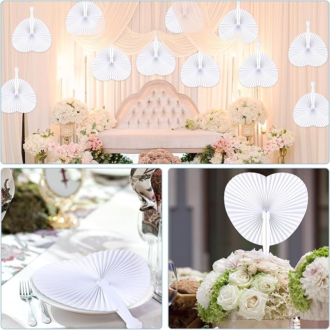 Unittype 150 Packs Wedding Paper Fans Heart Shaped Folding Handheld Fans for Wedding Decorate Guests Favor Anniversary Birthday Party Supplies Home Decor(White)
