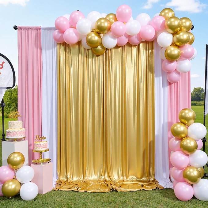 10x10 ft Gold Sequin Backdrop Curtain Panels for Parties, Wrinkle Free Glitter Photo Backdrop Drapes 2 Panels 5x10FT Shimmer Back Drop Cloth for Wedding Birthday Christmas Photography Background