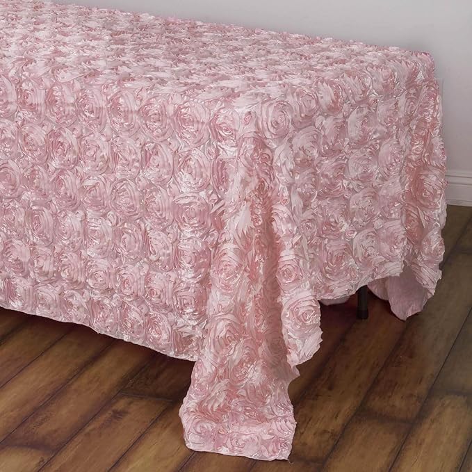 Efavormart 90"x132" Wholesale Rectangle Table Cover Blush Grandiose Rosette 3D Satin Tablecloth for Wedding Party Event