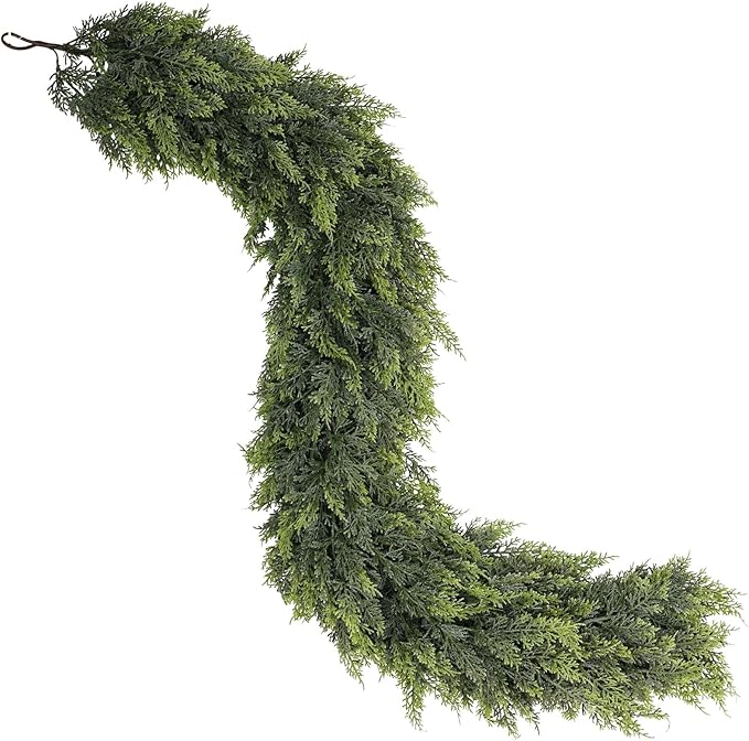 Christmas Cedar Garland - 6ft Artificial Cedar Garland Faux Lush Green Fake Pine Needles for Fireplace,Table,Window,Stairs,Mante,Holiday Indoor Outdoor Xmas Decor(2PCS)