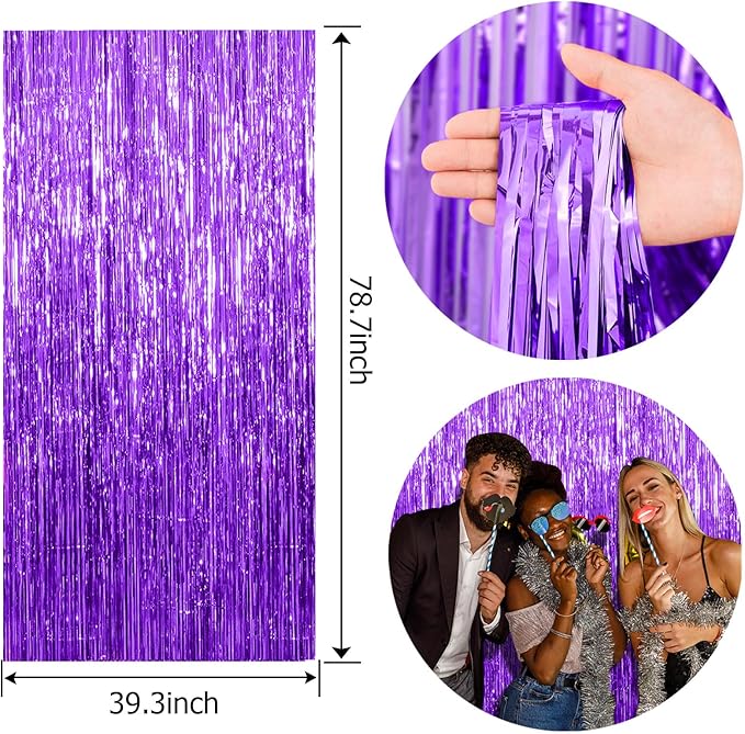 20 Pack Foil Curtain Backdrop Purple Metallic Tinsel Foil Fringe Curtains Photo Booth Props for Birthday Wedding Engagement Baby Shower Bachelorette Christmas Holiday Celebration Party Decorations
