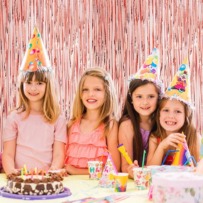 2 Pack Rose Gold Tinsel Foil Fringe Curtains, Rose Gold Party Decorations, Metallic Tinsel Party Streamers Backdrop for Birthday Baby Shower Graduation Wedding Party Decorations