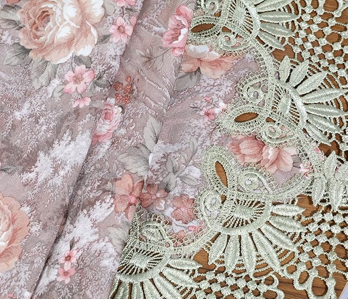 vctops Damask Lace Patchwork Tablecloth Luxury Square Small Table Cover Elegant Floral Embroidered Lace Table Cloth for Party Kitchen Dinning Picnic Decoration (Type E,22"x22")